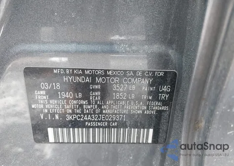 2018 Hyundai Accent Se from USA, damaged, VIN 3KPC24A32JE029371
